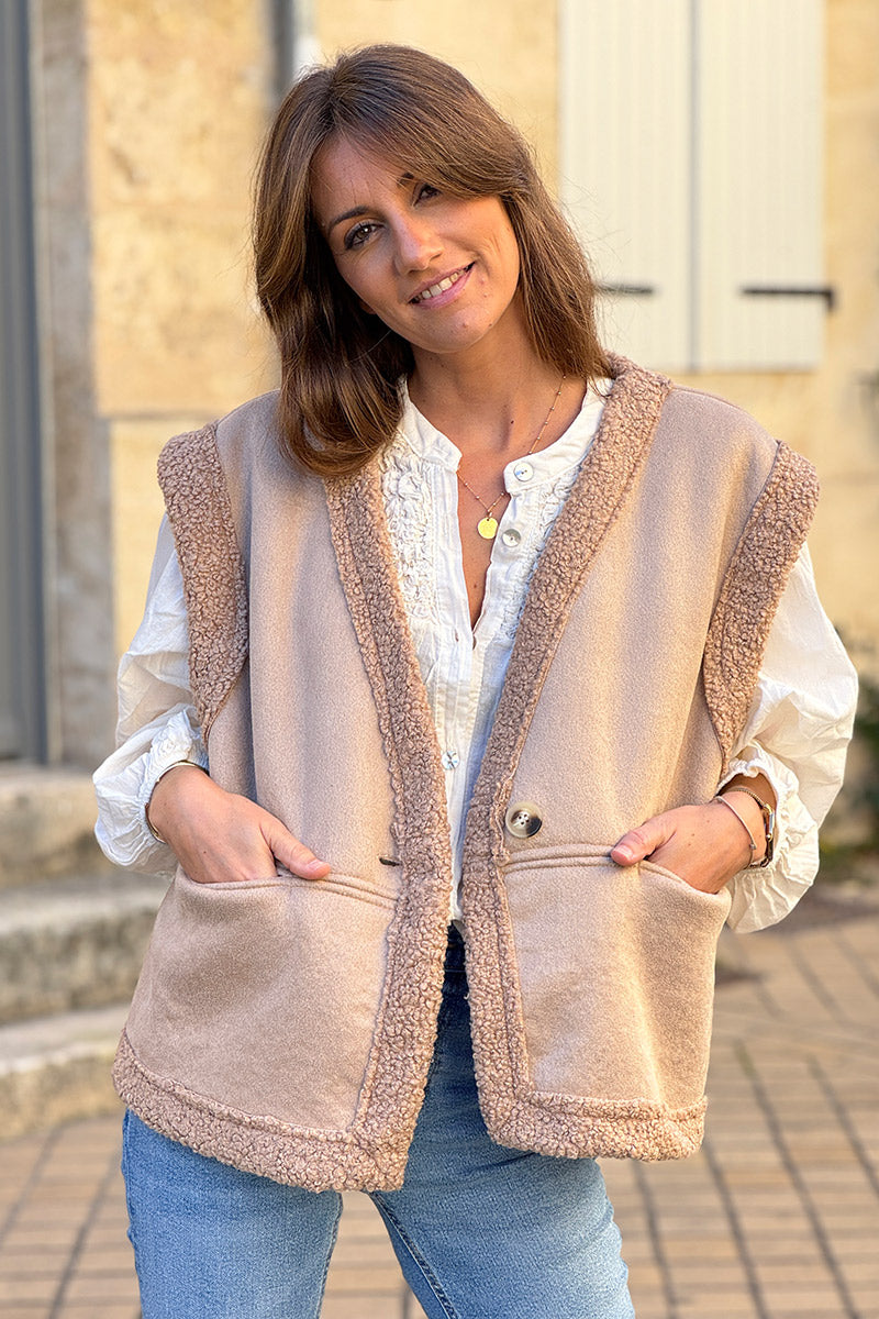 Beige Sherpa Layering Vest