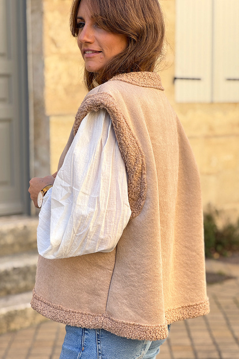 Beige Sherpa Layering Vest