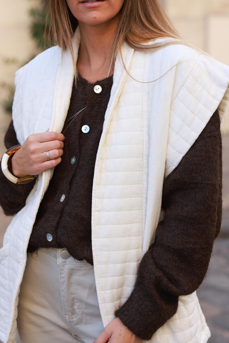 Off white straight cut gilet in crinkle cotton gauze - Horizons 