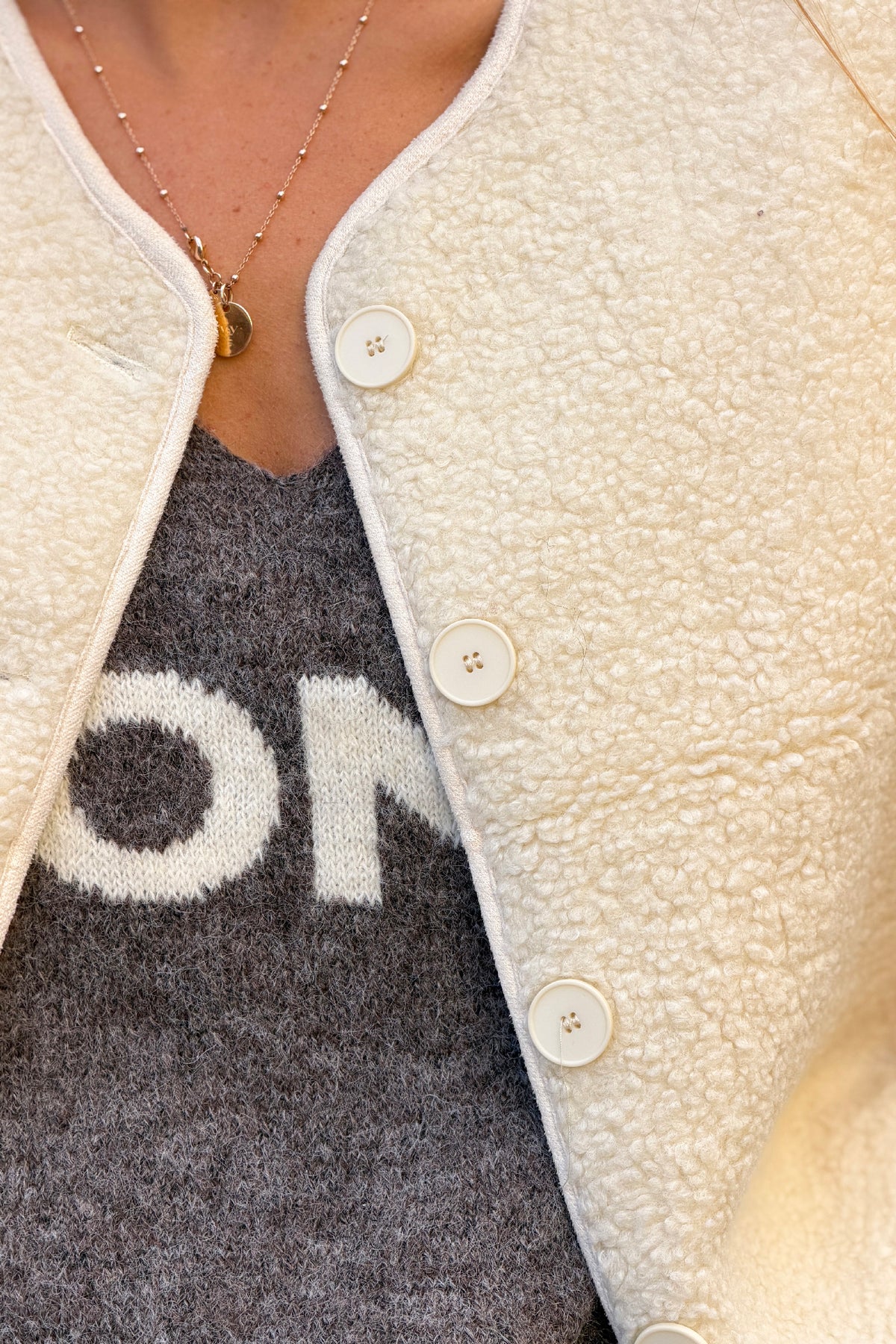 Cream Sherpa Button-Down Vest
