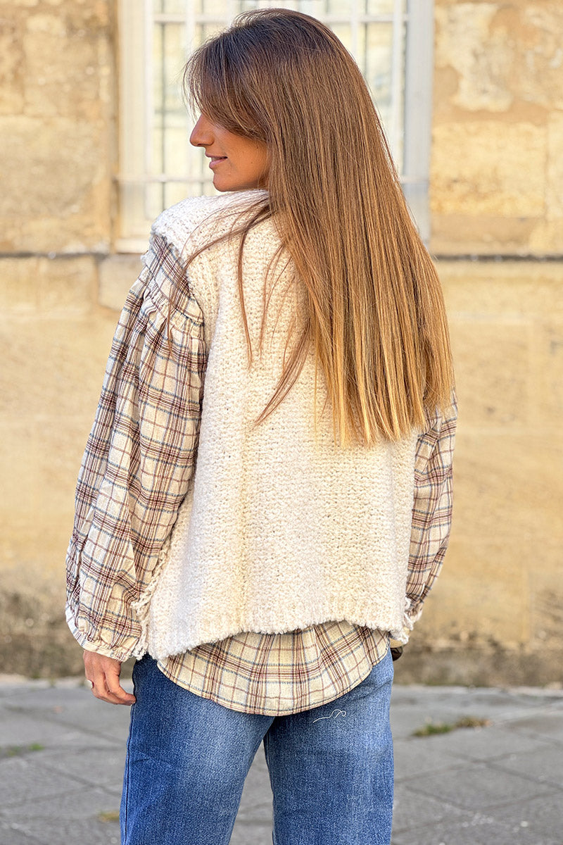 Cream Sherpa Fringe Wool Blend Knit Vest