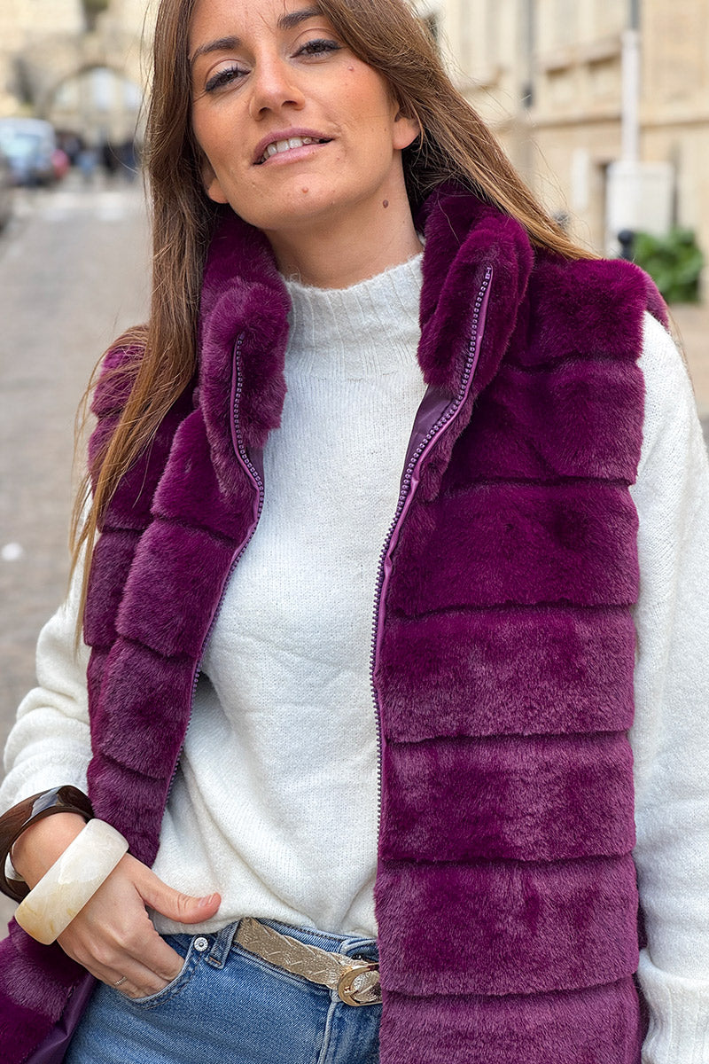 Burgundy Faux Fur Zip Front Vest