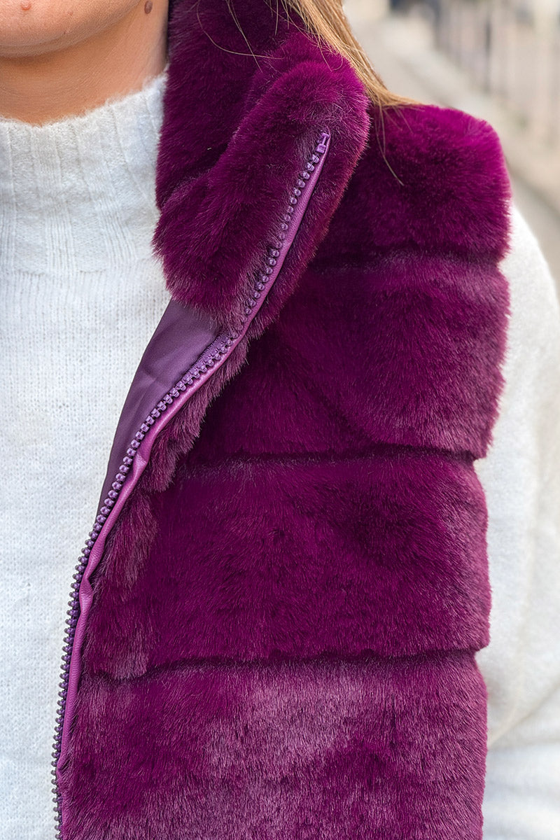 Burgundy Faux Fur Zip Front Vest