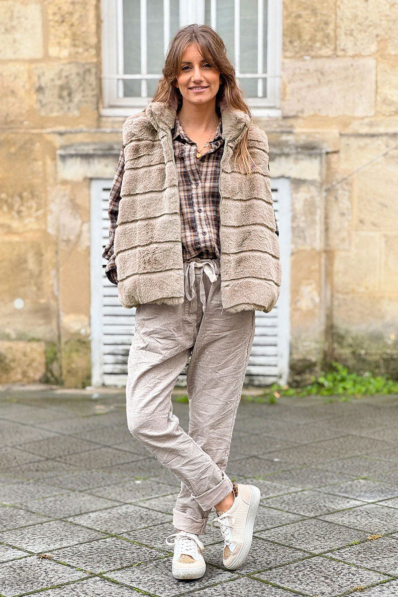 Taupe Faux Fur Zip Front Vest
