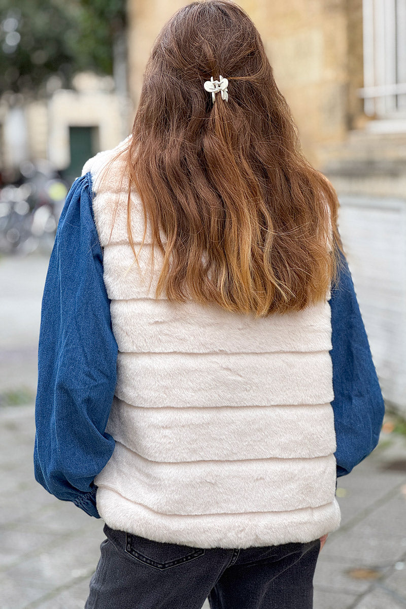 Cream Faux Fur Zip Front Vest