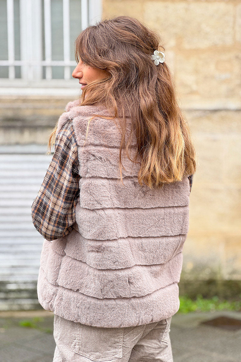 Camel Faux Fur Zip Front Vest