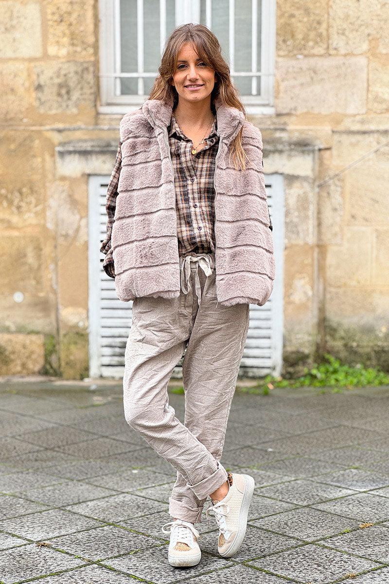 Camel Faux Fur Zip Front Vest