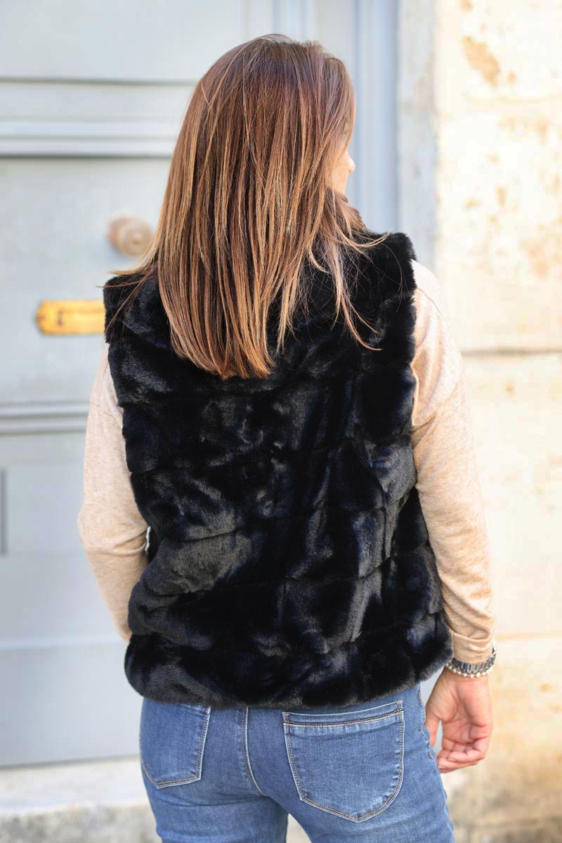 Black Faux Fur Zip Front Vest