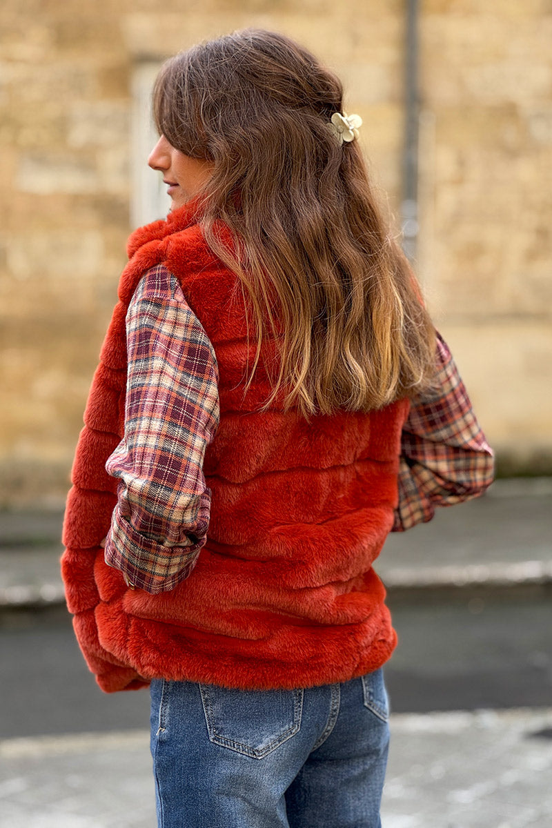 Red Faux Fur Zip Front Vest