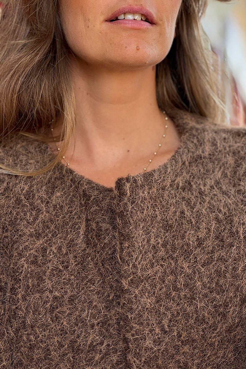 Veste sans manches marron en feutrine façon laine bouillie avec poches