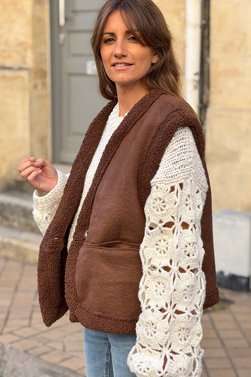 Brown Chocolate Sherpa Layering Vest