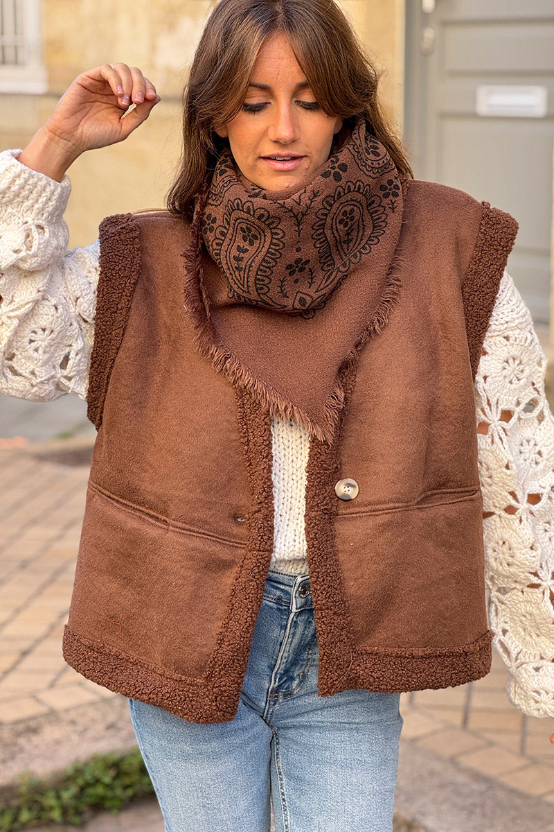 Brown Chocolate Sherpa Layering Vest