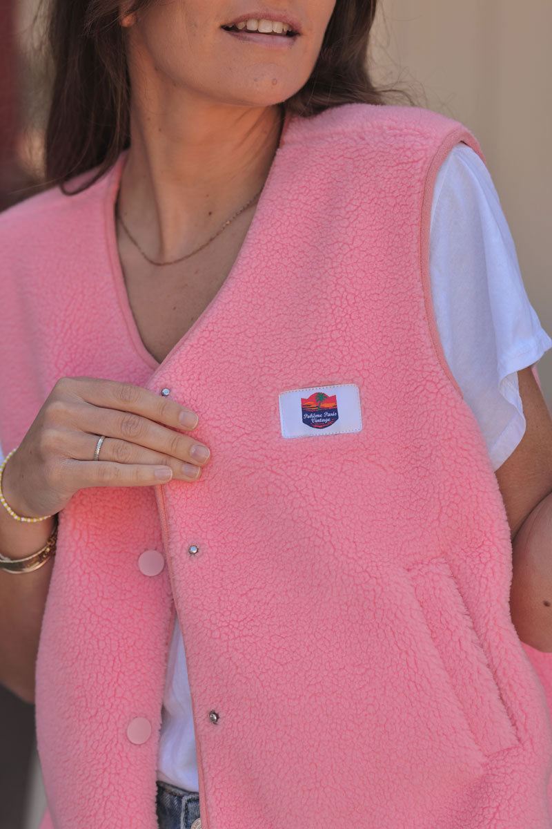 Veste sans manches moumoute rose