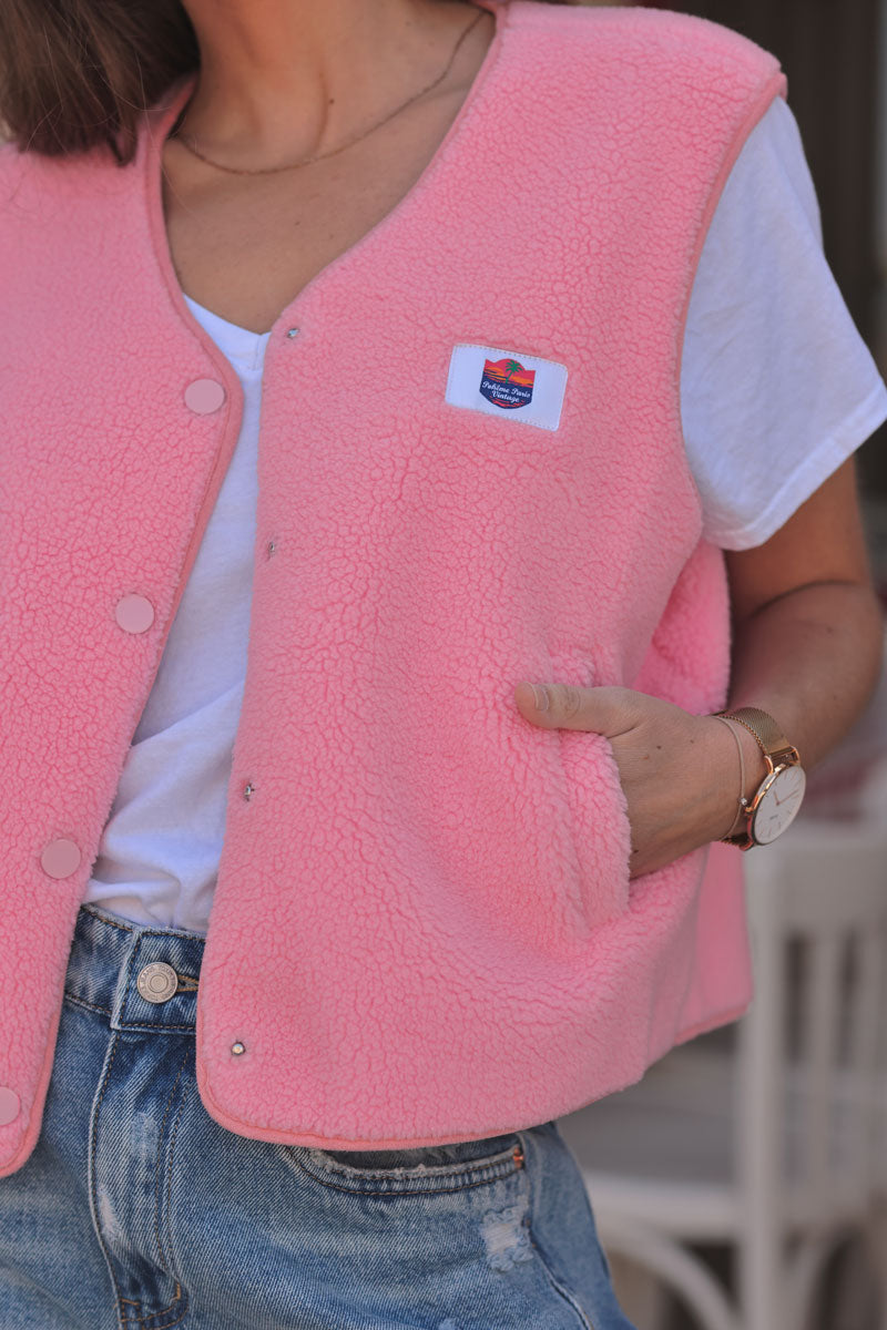 Veste sans manches moumoute rose