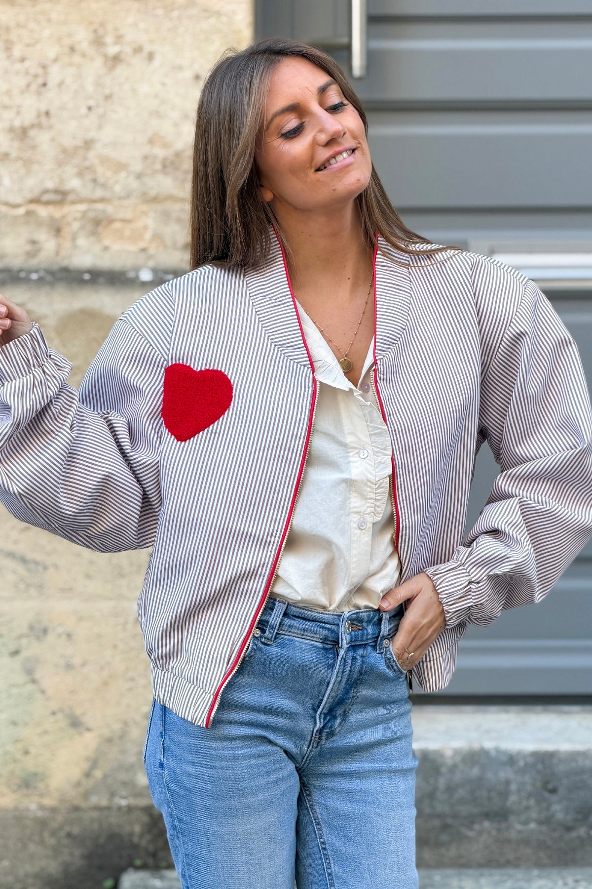 Taupe Pinstripe Heartbreaker Jacket