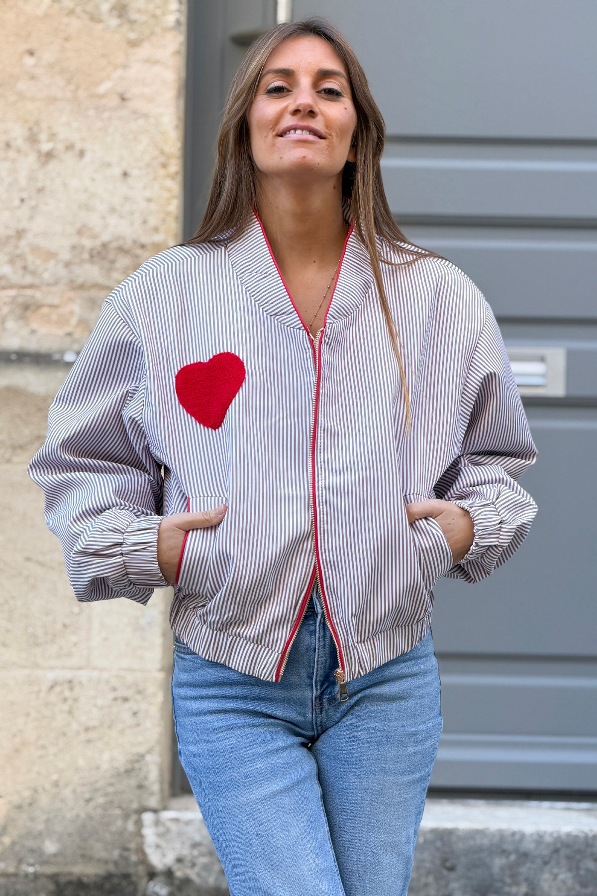 Taupe Pinstripe Heartbreaker Jacket