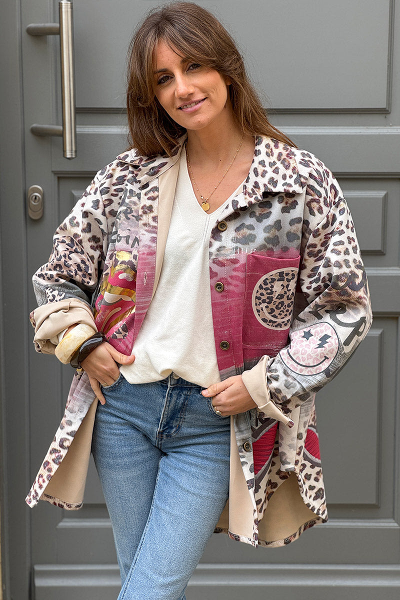 Leopard Print Graffiti Shirt Jacket
