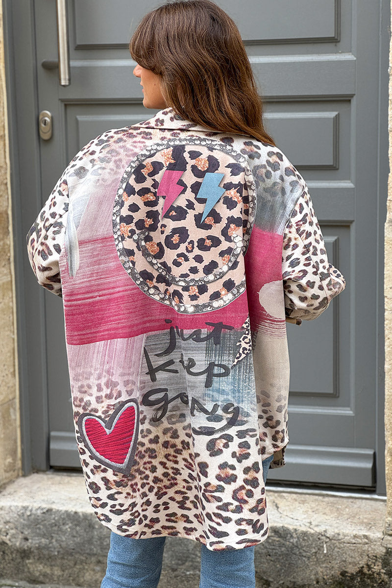 Leopard Print Graffiti Shirt Jacket