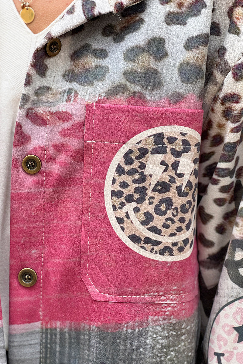 Leopard Print Graffiti Shirt Jacket