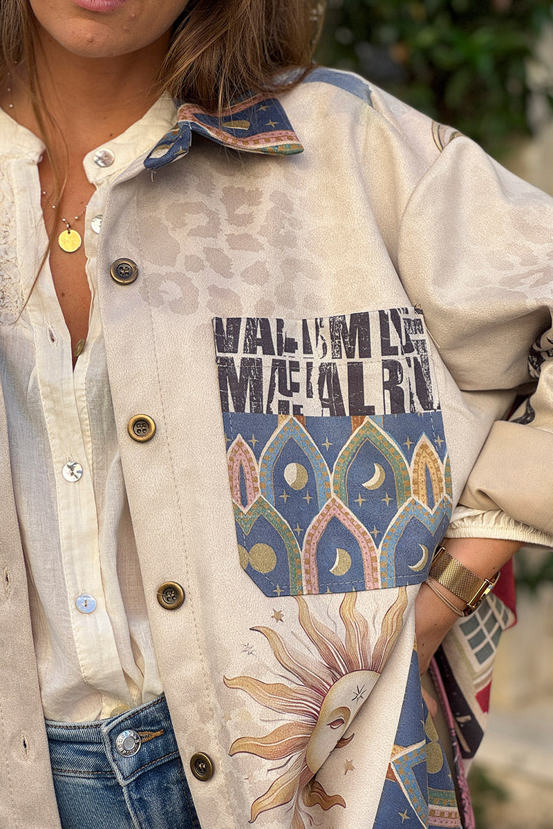 Beige Architectural Mosaic Shirt Jacket
