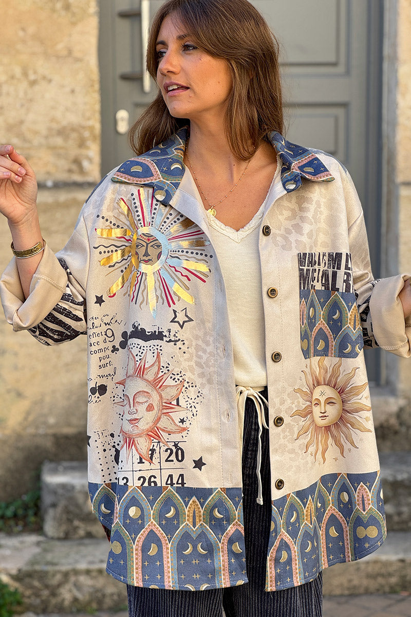 Beige Architectural Mosaic Shirt Jacket