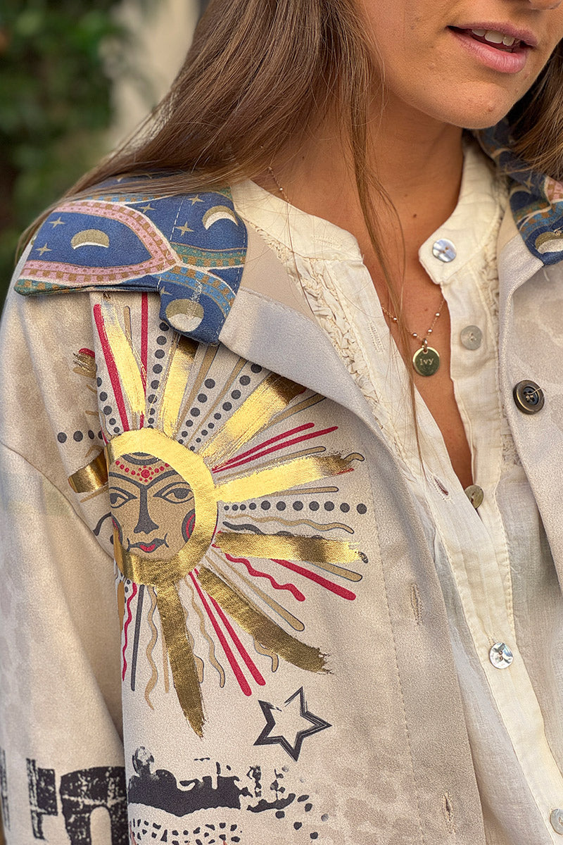 Beige Architectural Mosaic Shirt Jacket