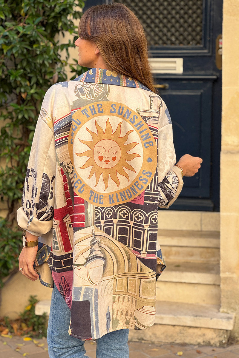 Beige Architectural Mosaic Shirt Jacket
