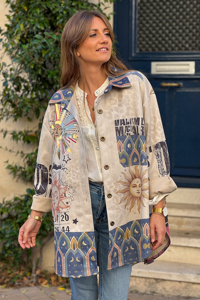 Beige Architectural Mosaic Shirt Jacket