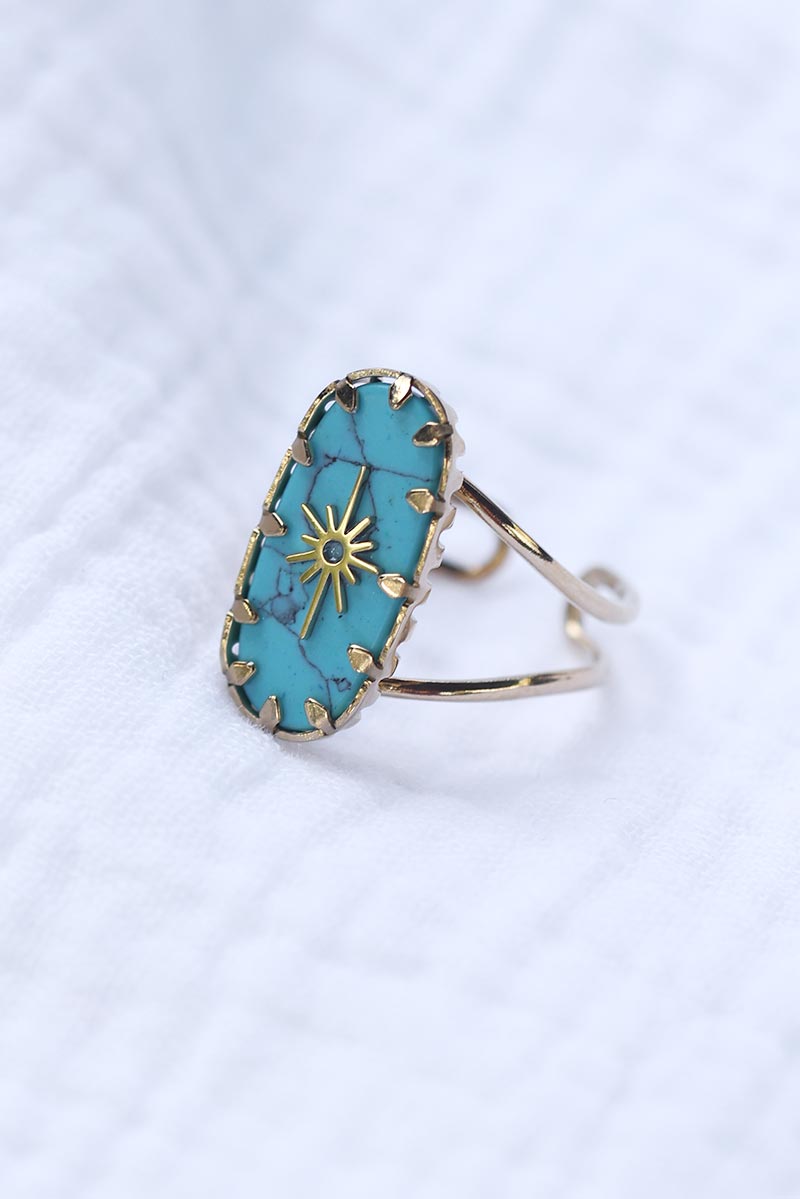 Bague r glable imitation pierre turquoise marbre et toile