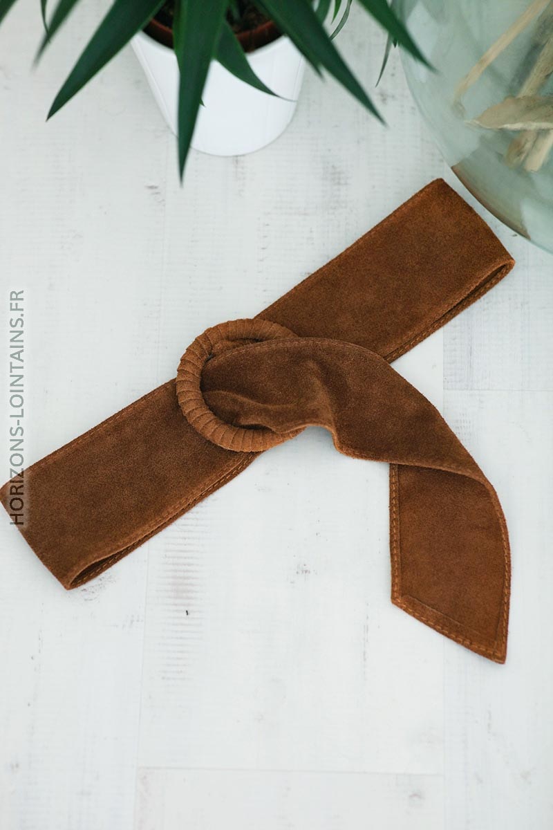 ceinture camel cuir velours avec boucle ceintures femmes marron accessoires D002