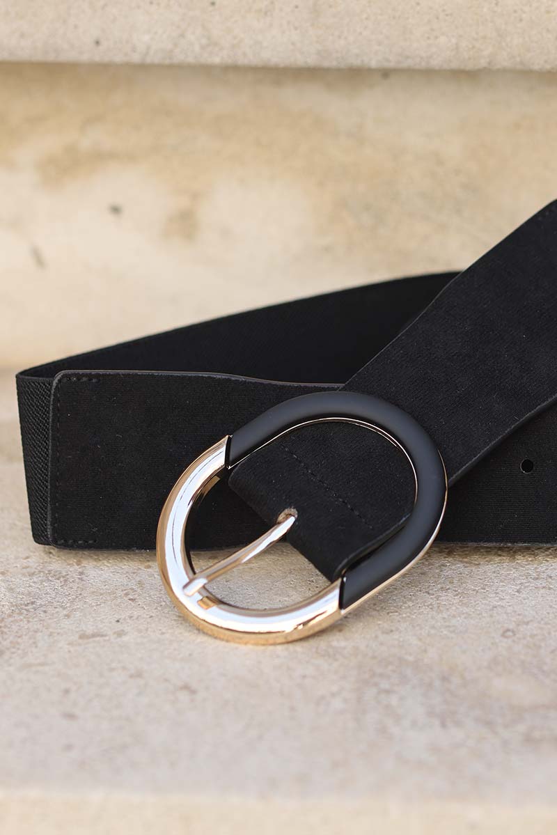 ceinture noire élastique matière suédine boucle ovale dorée accessoire mode femme G086
