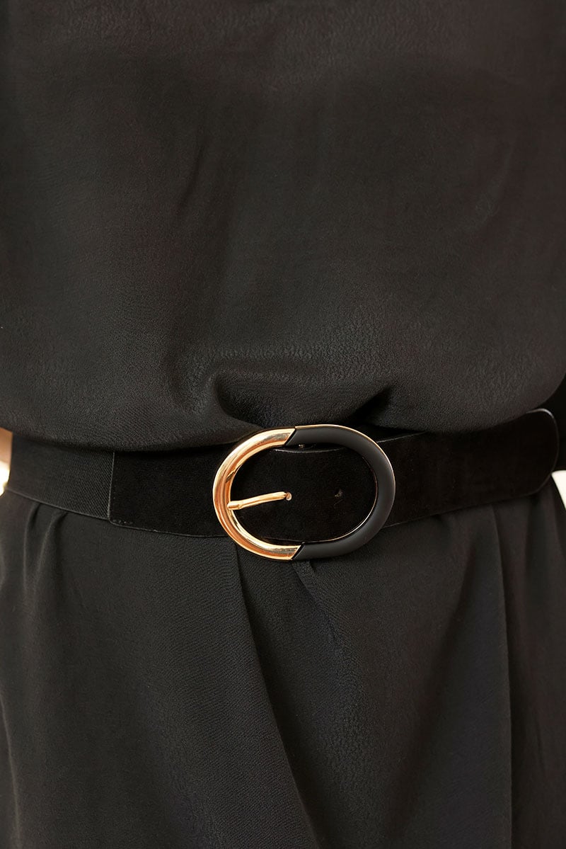 ceinture noire élastique matière suédine boucle ovale dorée accessoire mode femme G086
