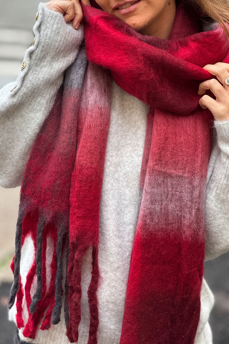 Burgundy Colorblock Fringe Scarf