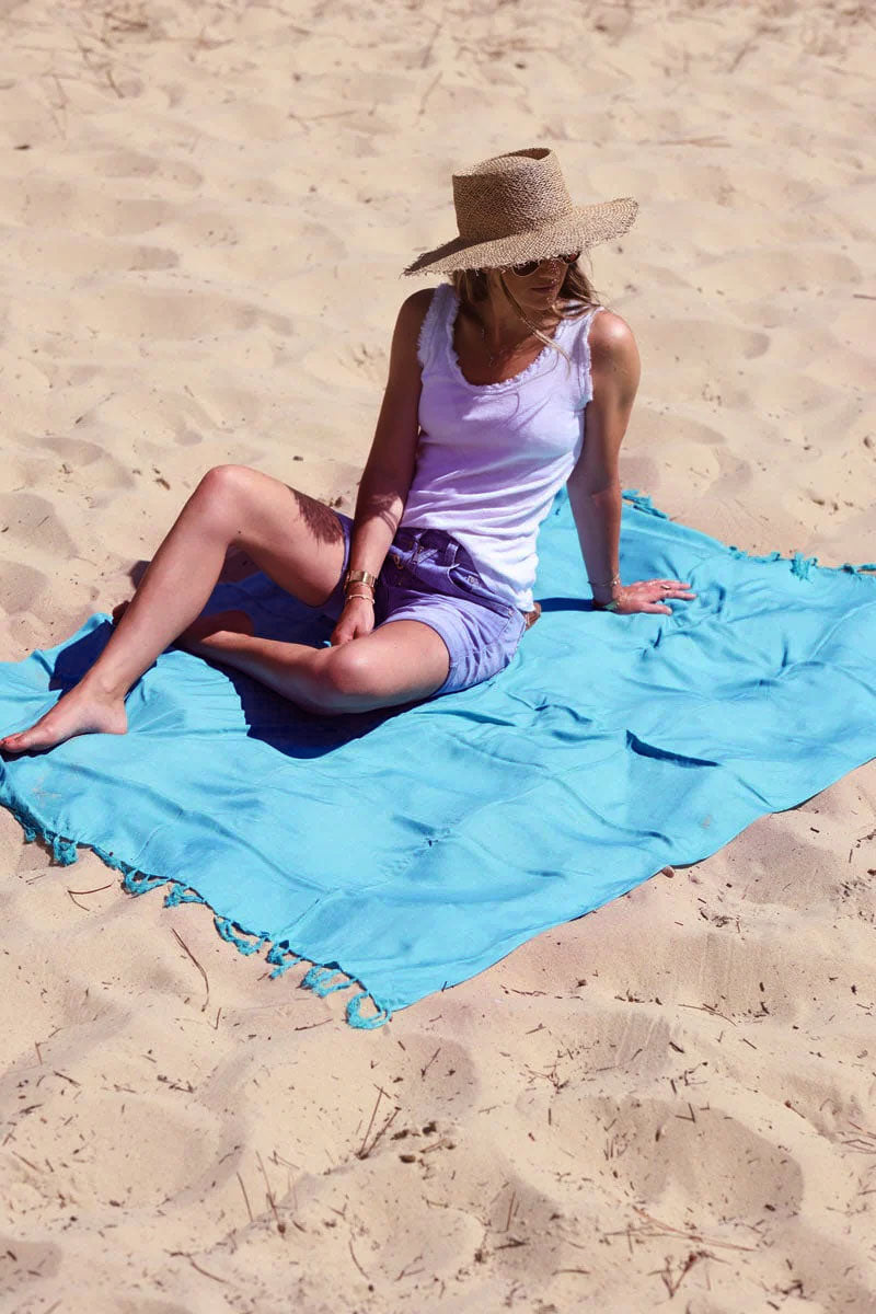 Paréo de plage uni, grande taille, couleur turquoise clair