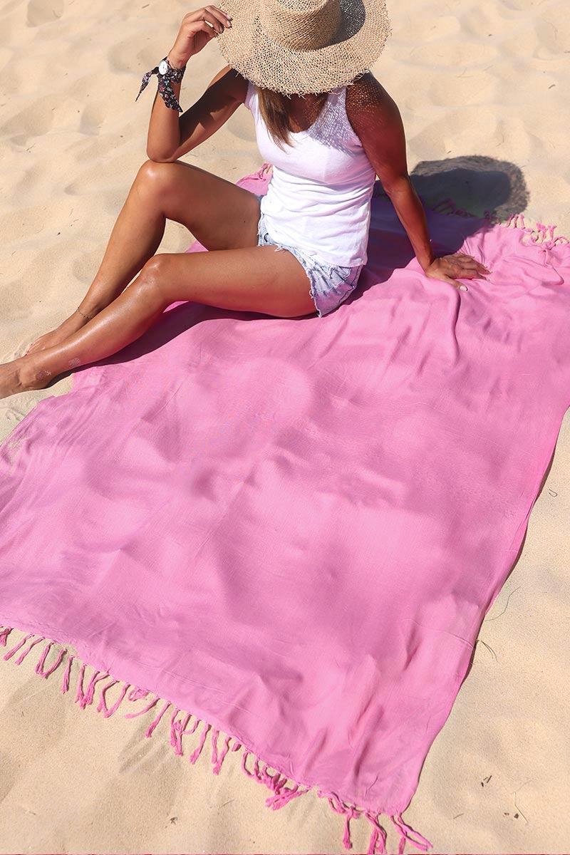grand paréo rose baby clair uni serviette plage couleur pastel vacance 007
