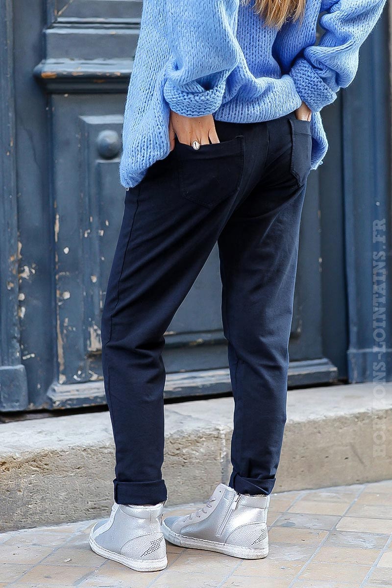 jogging couleur bleu marine ceinture élastique poches zippées pantalon femme B053
