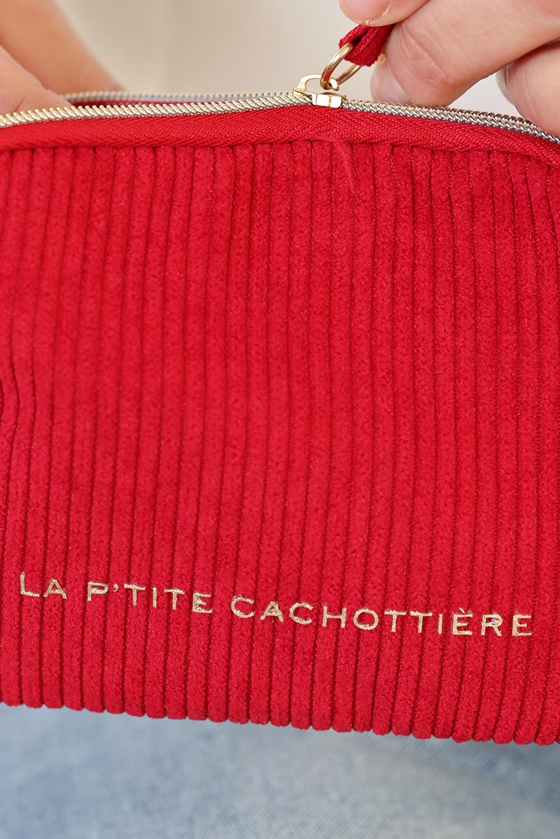 porte monnaie rouge en velours côteléa petite pochette pour femme H014