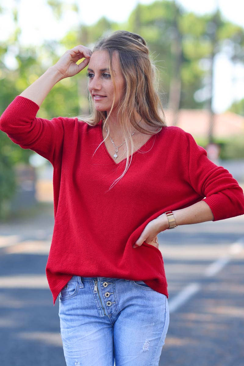 Pull fin rouge femme sale