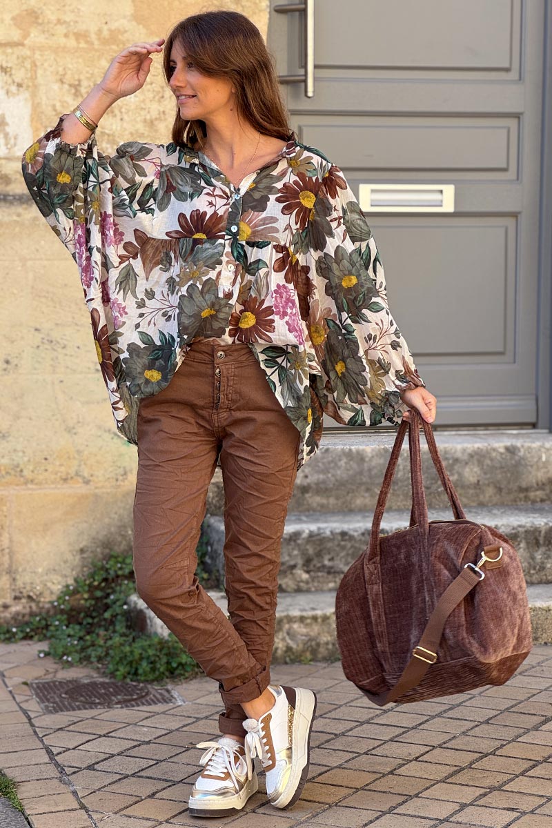 Sac en velours côtelé marron forme bowling bag