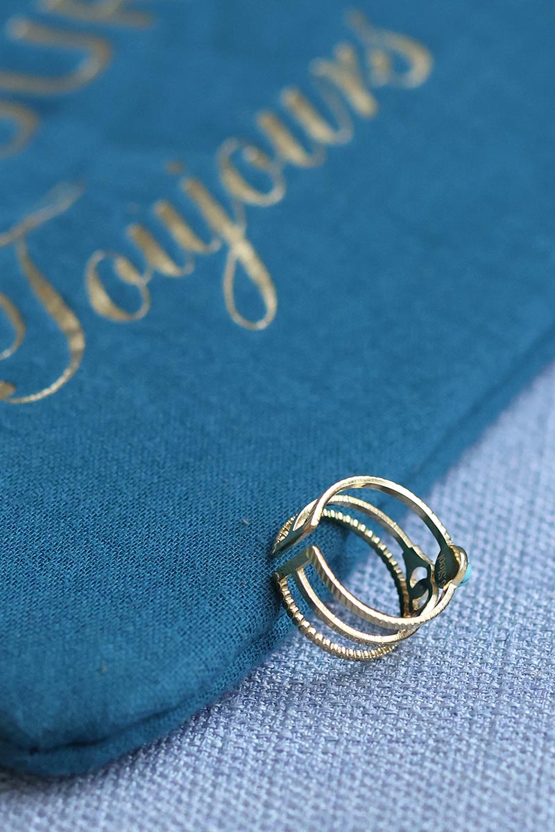 Gold stacked ring with turquoise jade stone