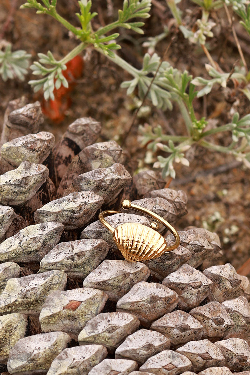 Goldtone Clamshell Ring