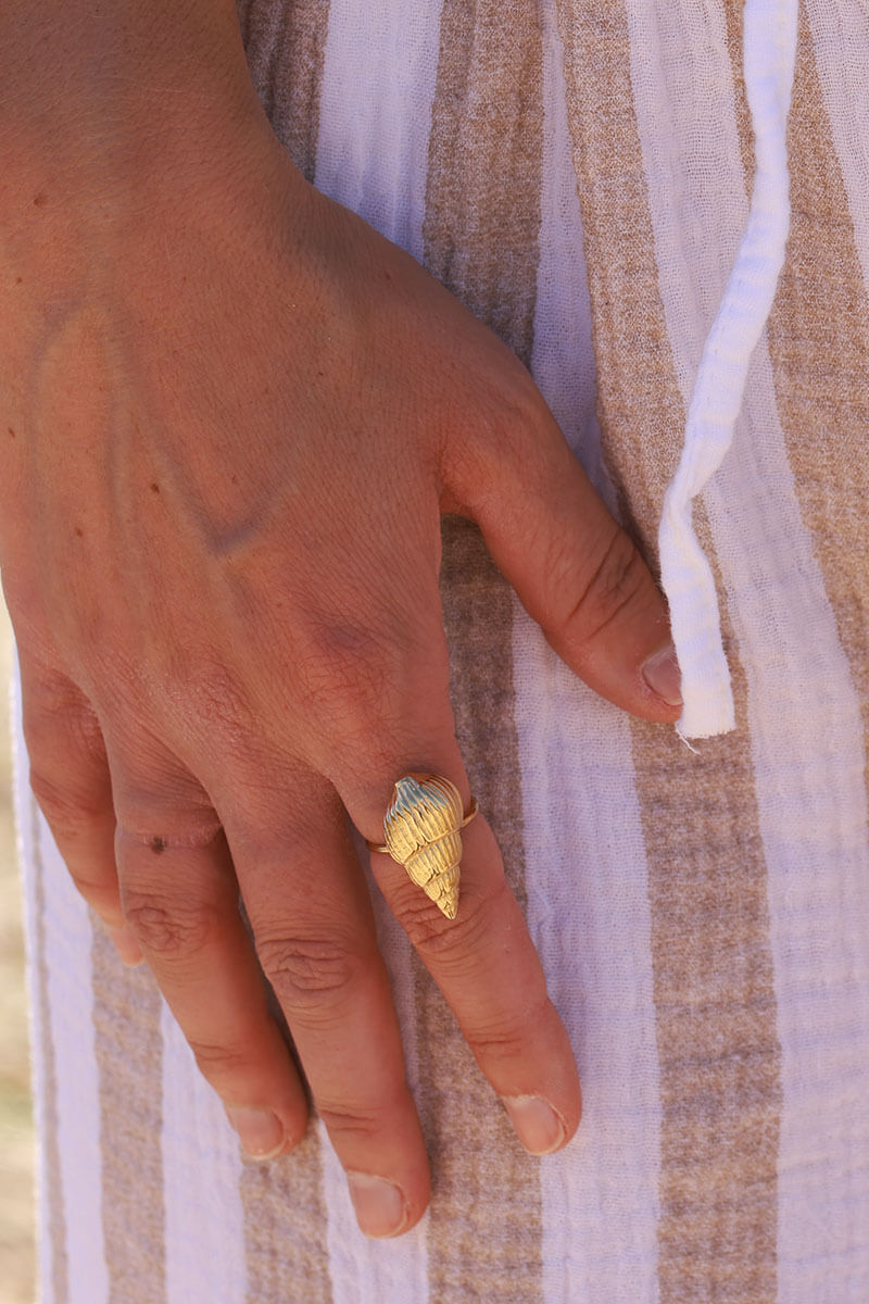 Goldtone Tulip Shell Ring