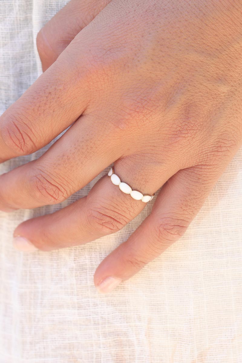 Bague réglable anneaux vernis blanc bijoux femme bohème G067