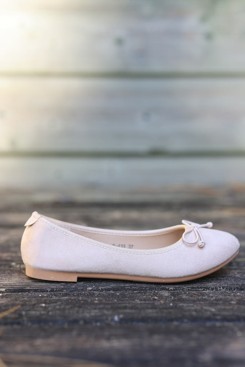 Lullaby bow ballet shoes in beige suedette