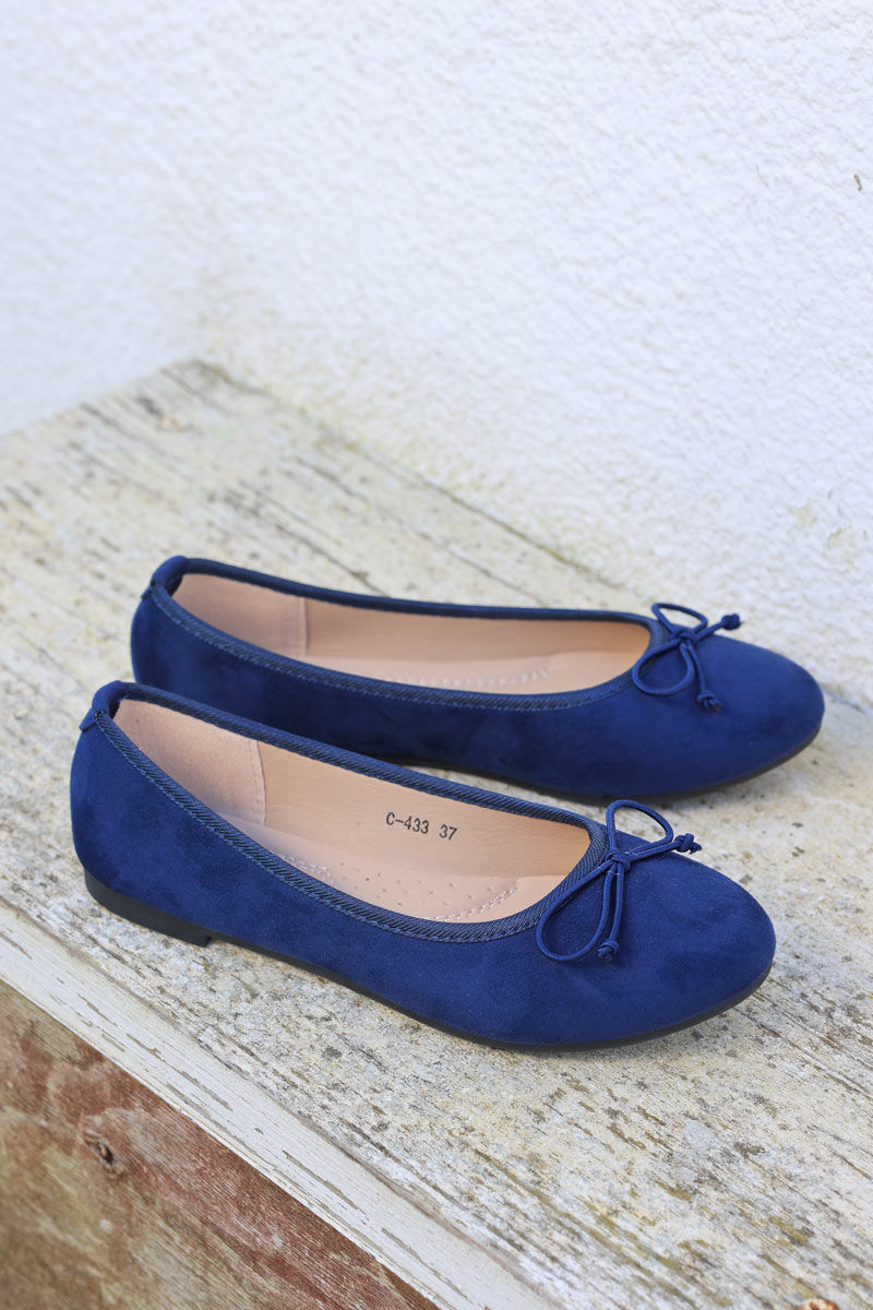 Lullaby bow ballet shoes in navy blue suedette