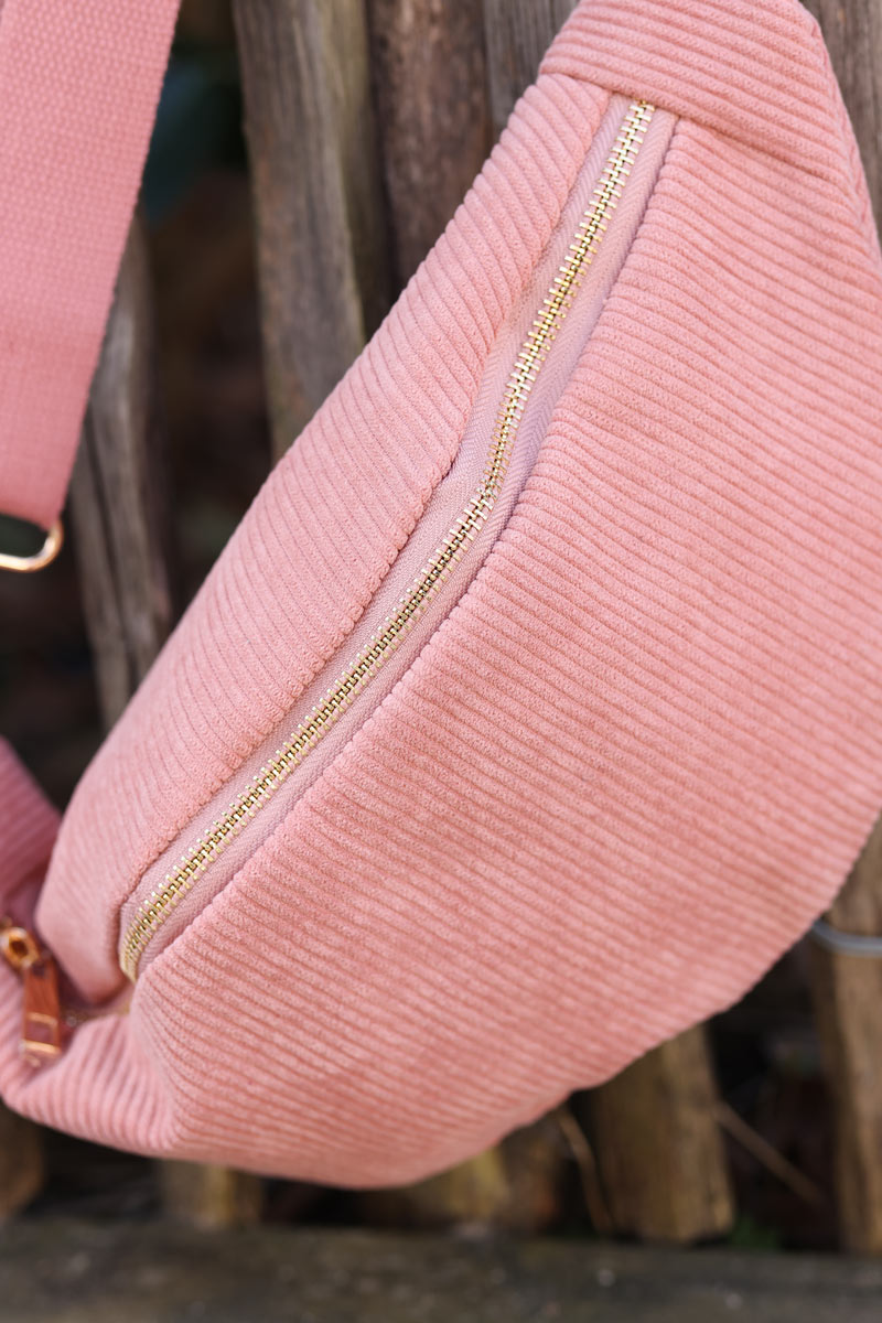 Blush pink corded zip pocket bum bag