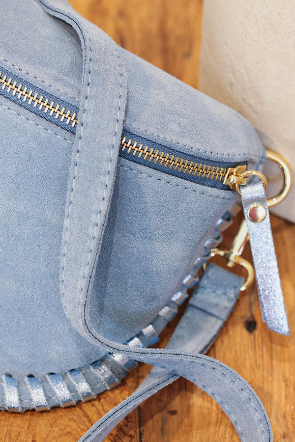 Sac à Main AVRILGAU BARRY Bleu Velours Et Cuir - Taille Moyenne, Fourreau D'origine Inclus