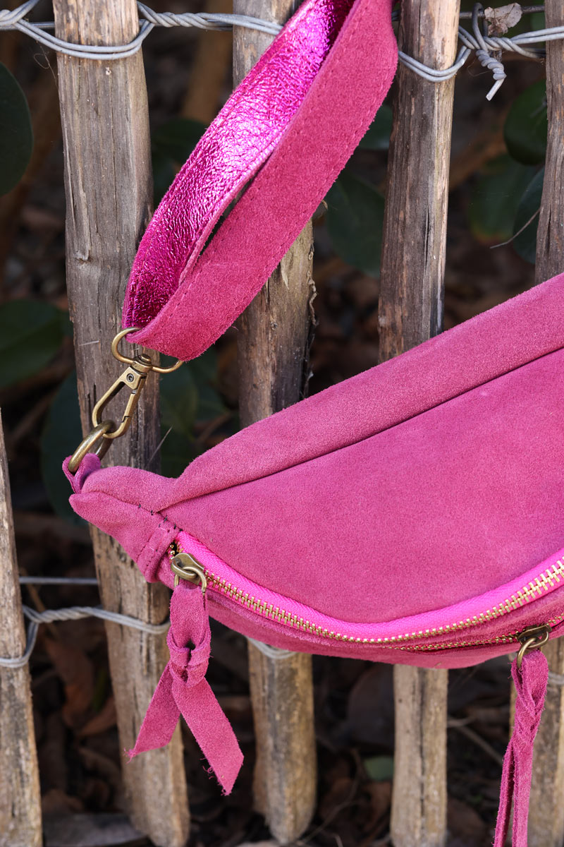 Fuchsia suede leather bumbag fanny pack gold double zip