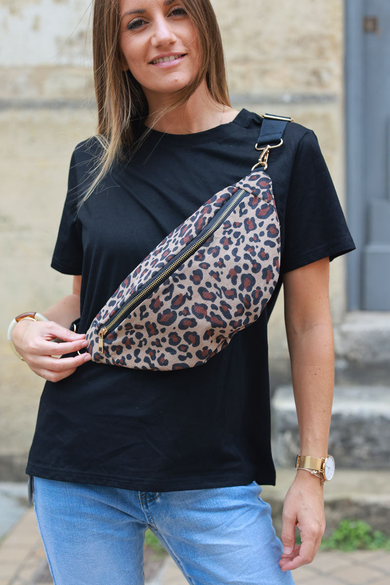 Leopard print fine velvet bum bag