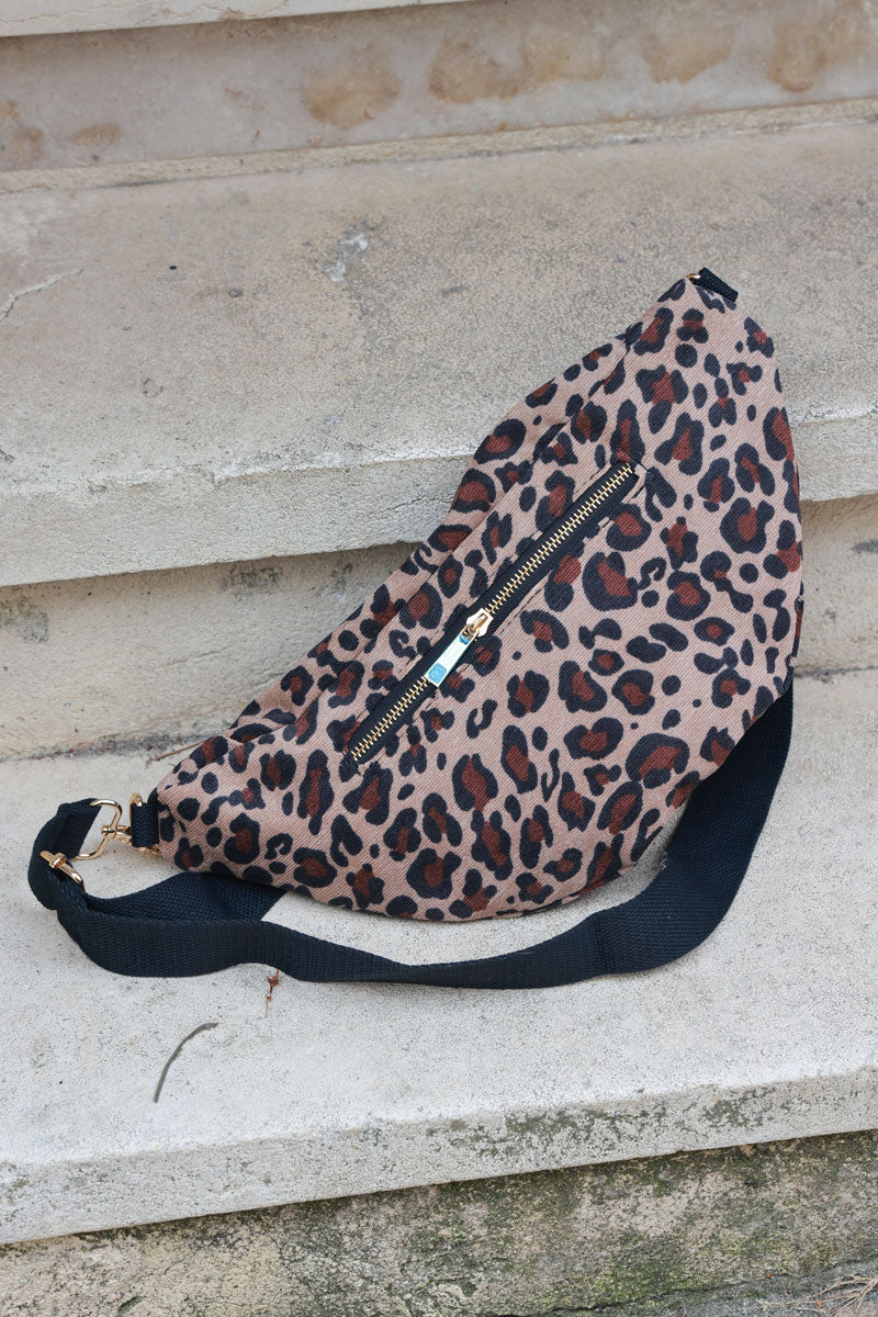 Leopard print fine velvet bum bag